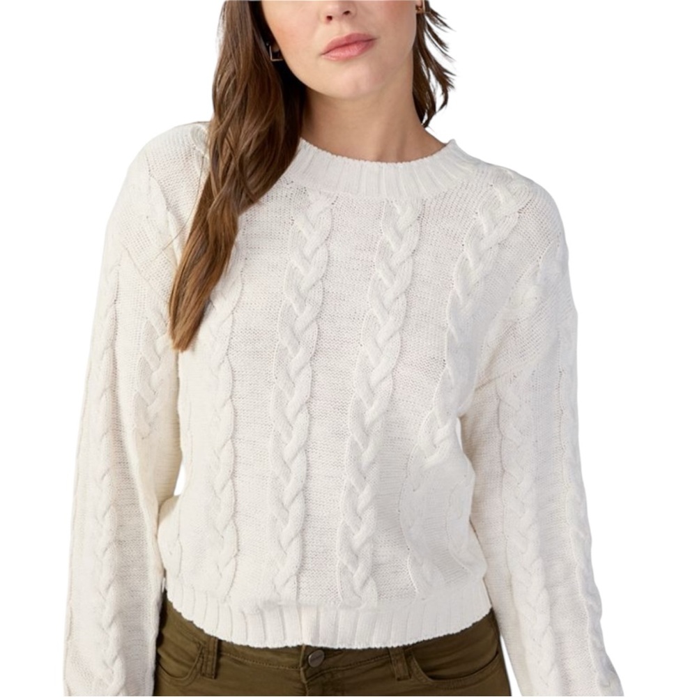 NWT Sanctuary Women's Cotton Cable Knit Cropped Crewneck‎ Sweater Spring